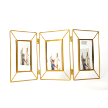 Creative Gift Folding Gold Double-sided Picture Frame 6 Inch Wall Table Home Decor Metal Photo Frame With Glass